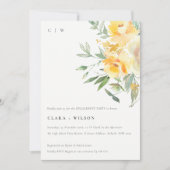 イエローウォーターカラーバラフラワーバンチ婚約 招待状 (正面)