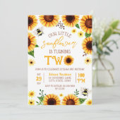 イエローウォーターカラーヒマワリ2歳誕生日 招待状 (スタンド正面)