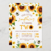 イエローウォーターカラーヒマワリ2歳誕生日 招待状 (正面/裏面)
