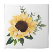 イエローウォーターカラーヒマワリ&ワイルドフラワーデザイン タイル (正面)