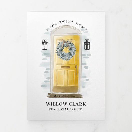 イエローウォーターカラーフロントドア実在エステートマーケティング 三つ折りカード (カバー)