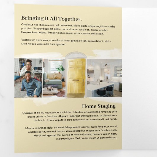 イエローウォーターカラーフロントドア実在エステートマーケティング 三つ折りカード (内部最初)