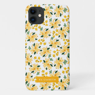 イエローウォーターカラーフローラガーデンパーソナライズされた iPhone 11 ケース