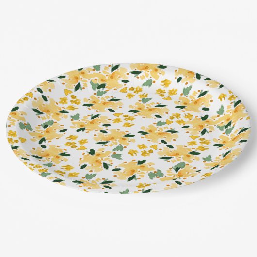 イエローウォーターカラーフローラガーデン紙プレート ペーパープレート (アングル)