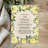 イエローウォーターカラーフローラグリーン75誕生日 招待状