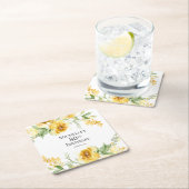 イエローウォーターカラーフローラグリーン80誕生日 スクエアペーパーコースター (インサイチュ)