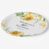 イエローウォーターカラーフローラグリーン80誕生日 ペーパープレート (アングル)
