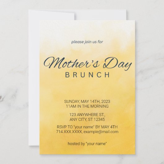 イエローウォーターカラーマザーズデイブランチ招待状 招待状 (正面)