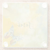 イエローウォーターカラーモノグラム名絞り染め蝶 ガラスコースター (裏面)