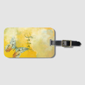 イエローウォーターカラーモノグラム名絞り染め蝶 ラゲッジタグ (正面横)