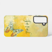 イエローウォーターカラーモノグラム名絞り染め蝶 SAMSUNG GALAXYケース (裏面横)