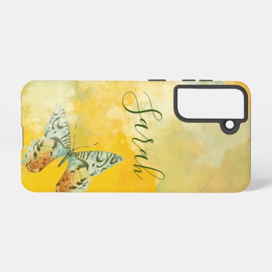 イエローウォーターカラーモノグラム名絞り染め蝶 SAMSUNG GALAXYケース (裏面横)