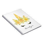 イエローウォーターカラーユニコーンパーソナライズされたフローラ ノートブック (右側)