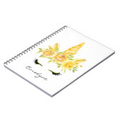 イエローウォーターカラーユニコーンパーソナライズされたフローラ ノートブック (左側)