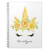 イエローウォーターカラーユニコーンパーソナライズされたフローラ ノートブック (正面)