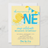 イエローウォーターカラーラバーダック1st誕生日パーティー 招待状 (正面)