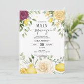 イエローウォーターカラーレモンブライダルシャワーメインスクイーズ 招待状 (スタンド正面)