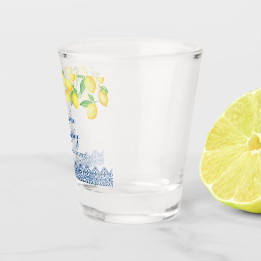 イエローウォーターカラーレモン青地中海の瓦 ショットグラス (右)