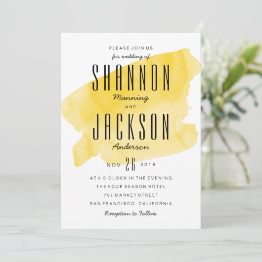 イエローウォーターカラー洗浄結婚式招待状 招待状 (スタンド正面)