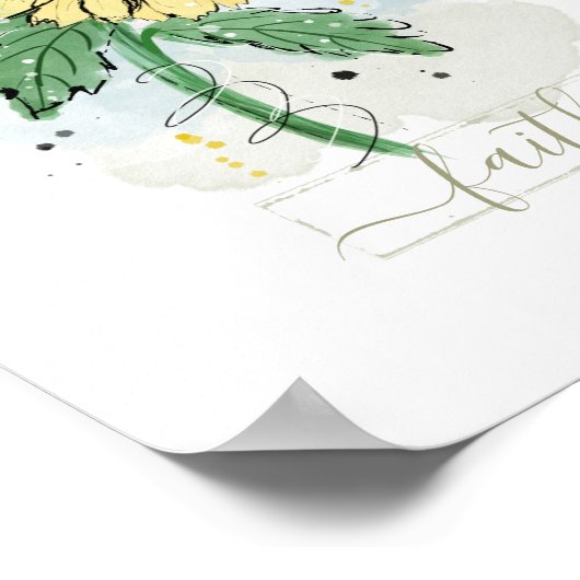 イエローウォーターカラー花信仰ポスター ポスター (角)