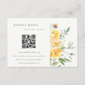イエローウォーターバラフラワー結婚ズQRコードRSVP エンクロージャーカード (正面)