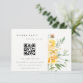 イエローウォーターバラフラワー結婚ズQRコードRSVP エンクロージャーカード (スタンド正面)