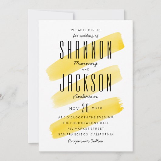 イエローウォーター色のストライプ結婚式招待状 招待状 (正面)