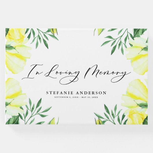 イエローウォーター色のバラと牡丹の葬儀 ゲストブック (正面)