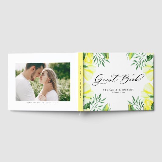 イエローウォーター色のバラと牡丹結婚の ゲストブック (全面)