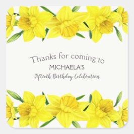 イエローウォーター色の水仙50th誕生日パーティー スクエアシール