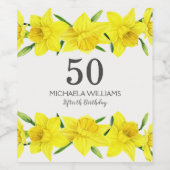 イエローウォーター色の水仙50th誕生日パーティー ワインラベル (シングルラベル)