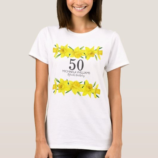イエローウォーター色の水仙50th誕生日パーティー tシャツ (正面)