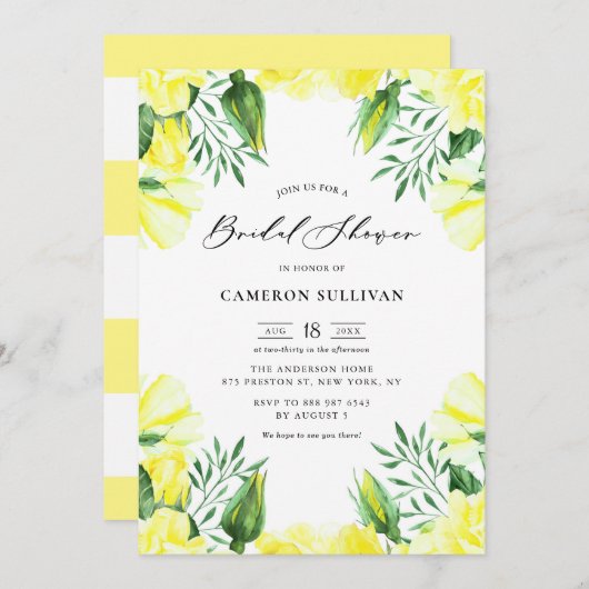 イエローウォーター色バラガーランドブライダルシャワー 招待状 (正面/裏面)