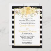 イエローウォーター色フラワーズブラックストライプ招待状 招待状 (正面)