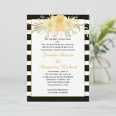 イエローウォーター色フラワーズブラックストライプ招待状 招待状 (スタンド正面)