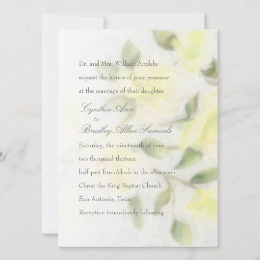 イエローウォーター色フローラ結婚式招待状 招待状 (正面)
