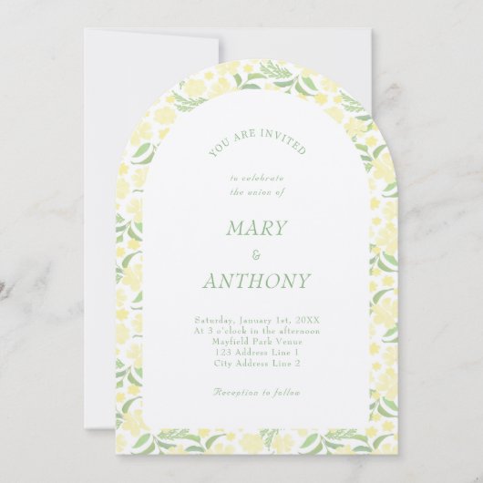 イエローウォーター色フローラ結婚式招待状 招待状 (正面)