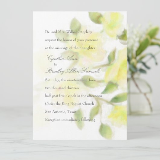 イエローウォーター色フローラ結婚式招待状 招待状 (スタンド正面)
