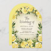 イエローウォーター色フローラ金ゴールドグリッターアー結婚チ 招待状 (正面/裏面)