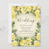 イエローウォーター色フローラ金ゴールド結婚グリッター 招待状 (正面)