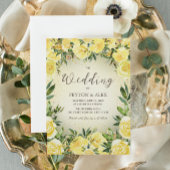 イエローウォーター色フローラ金ゴールド結婚グリッター 招待状