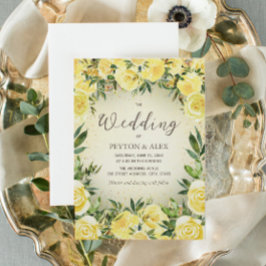 イエローウォーター色フローラ金ゴールド結婚グリッター 招待状