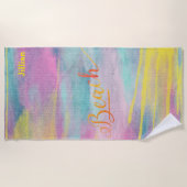 イエローウォーター色抽象芸術モノグラム ビーチタオル (正面)