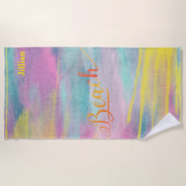 イエローウォーター色抽象芸術モノグラム ビーチタオル