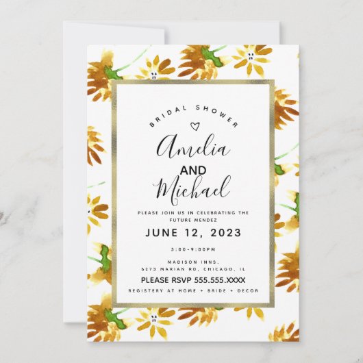 イエローウォーター花模様春サマーボタニカル 招待状 (正面)