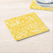 イエローウッドランド動物フローラ自然キツネウサギ スクエアペーパーコースター (アングル)