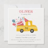 イエローエイジ誕生日パーティーケーキートラック招待状 サンキューカード (正面)