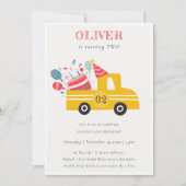 イエローエイジ誕生日パーティーケーキートラック招待状 サンキューカード (正面)