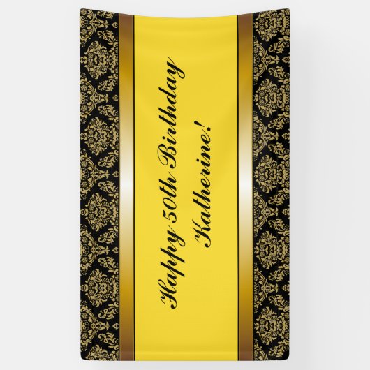 イエローエイジ金ゴールドダマスク誕生日バナー 横断幕 (縦)
