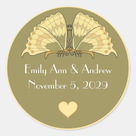 イエローエレガンスアールデコ蝶 ラウンドシール (正面)